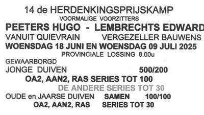 14e Herdenkingsprijskamp Voormalige Voorzitters Quievrain woe 18 juni & woe 9 juli ST-KATELIJNE-WAVER
