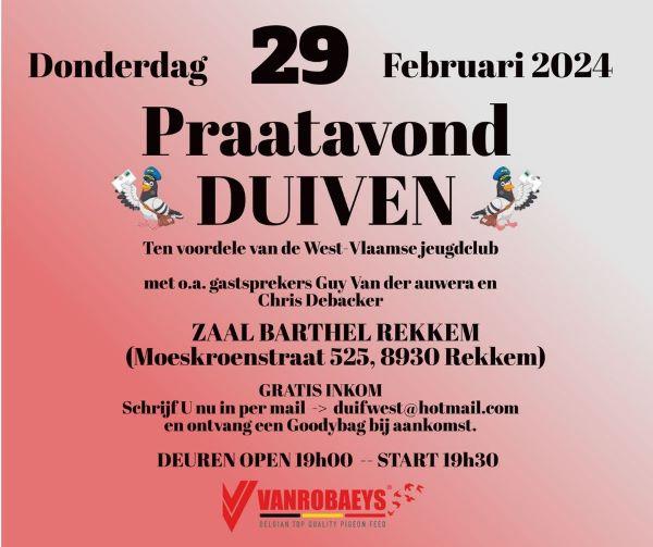 Praatavond duiven West-Vlaamse jeugdclub don 29 feb