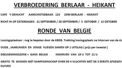 Verbroedering BERLAAR HEIKANT RONDE VAN BELGIE zat 21-28 sept & 5-12 okt