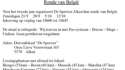 Sperwer ALKEN RONDE VAN BELGIE zat 21-28 sept & 5-12 okt (Update)