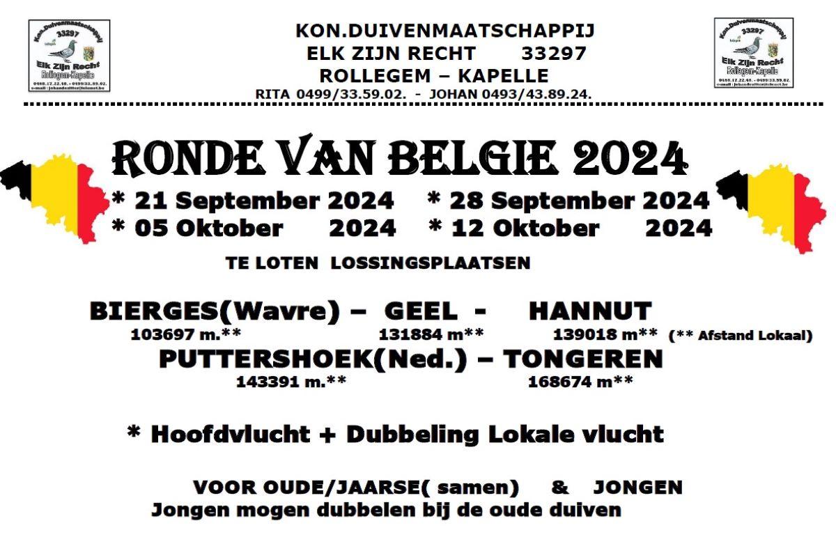 Elk zijn Recht ROLLEGEM-KAPELLE RONDE VAN BELGIE zat 21-28 sept & 5-12 okt
