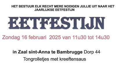 Eetfestijn zon 16/02 Elk zijn Recht MERE