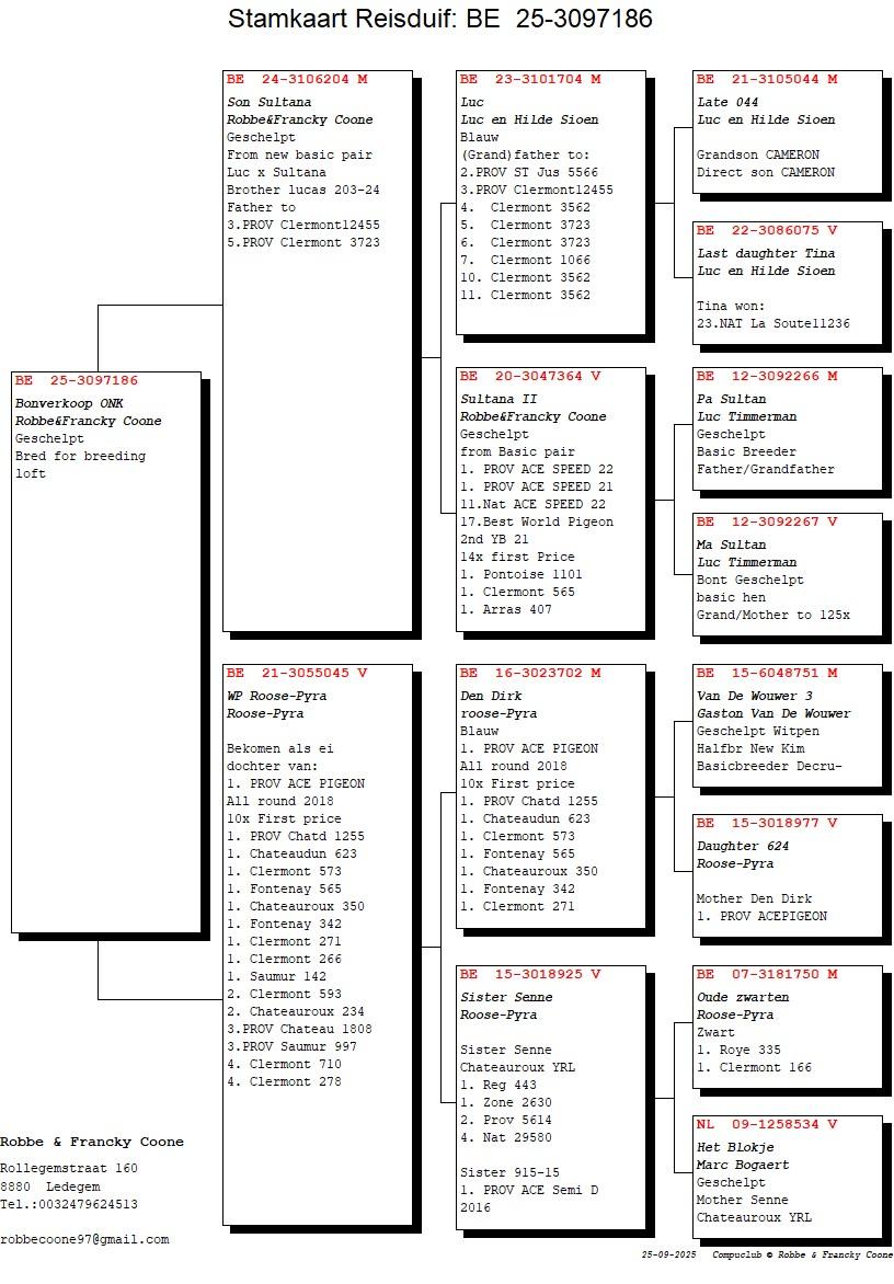 Pedigree van Coone Franky & Robbe- duif te Kiezen