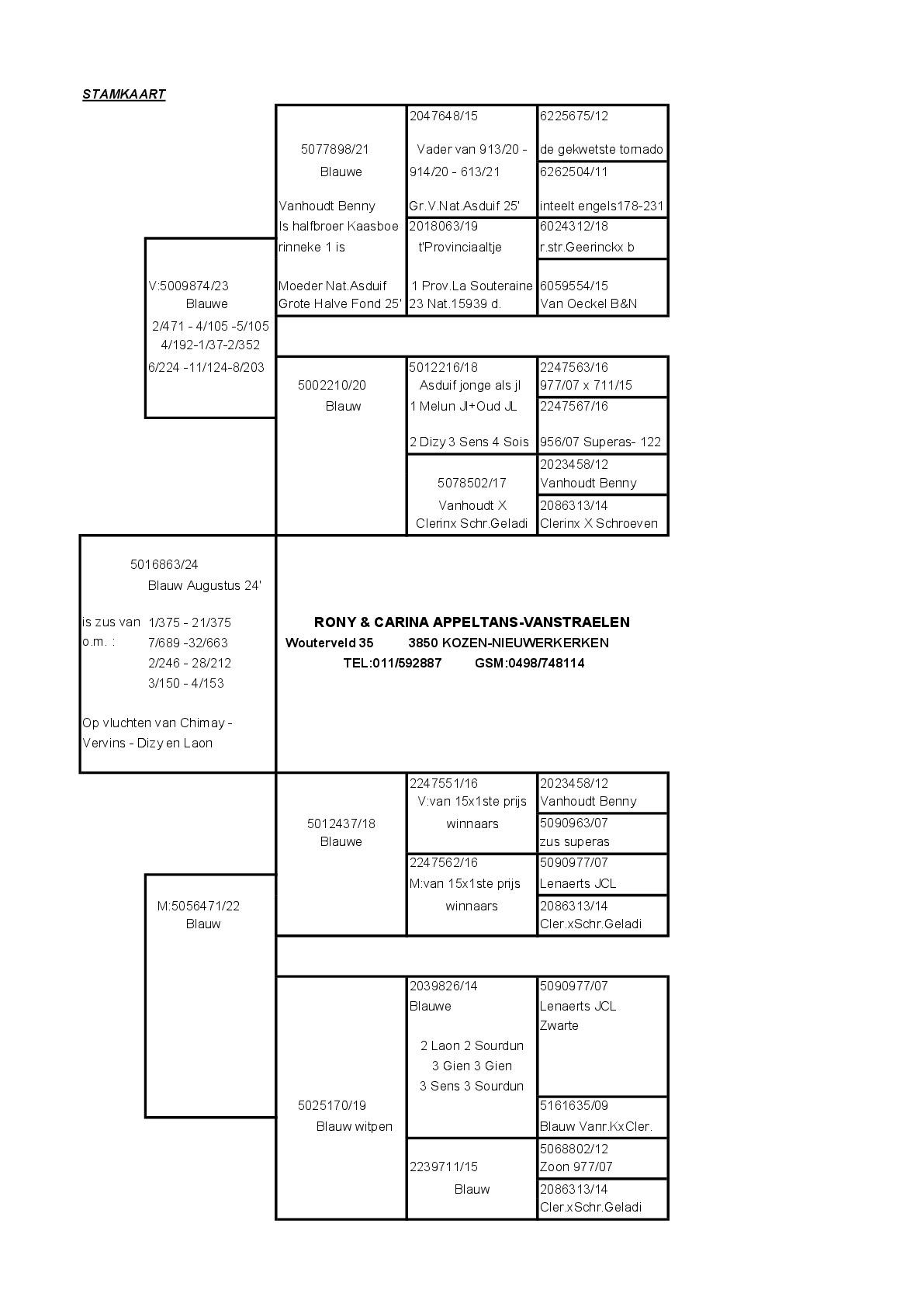 Pedigree Vanstraelen Carina