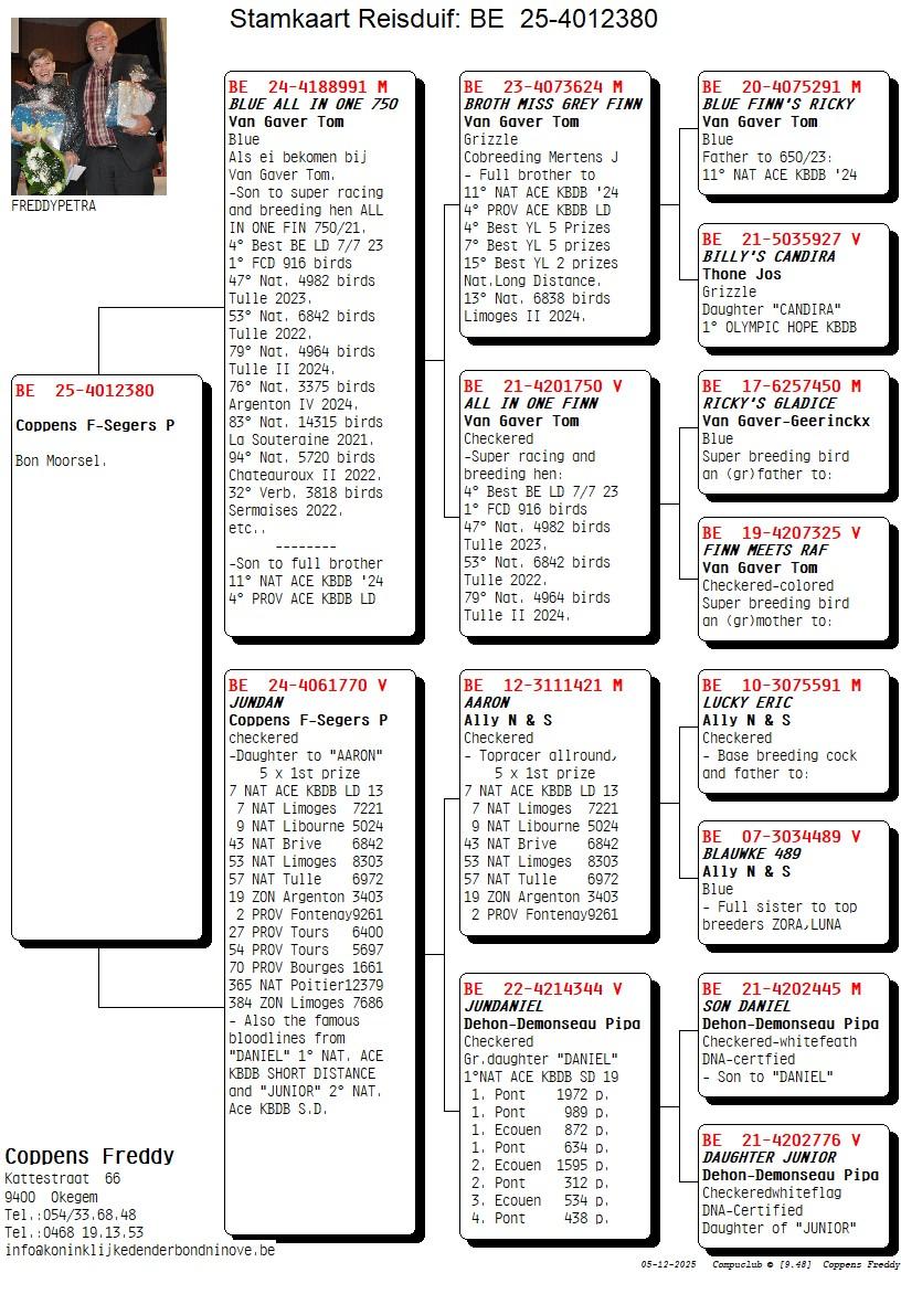 pedigree 19: Coppens Freddy (Okegem) - Zomerjong kwekers BE-25-4012380 (PEDIGREE)