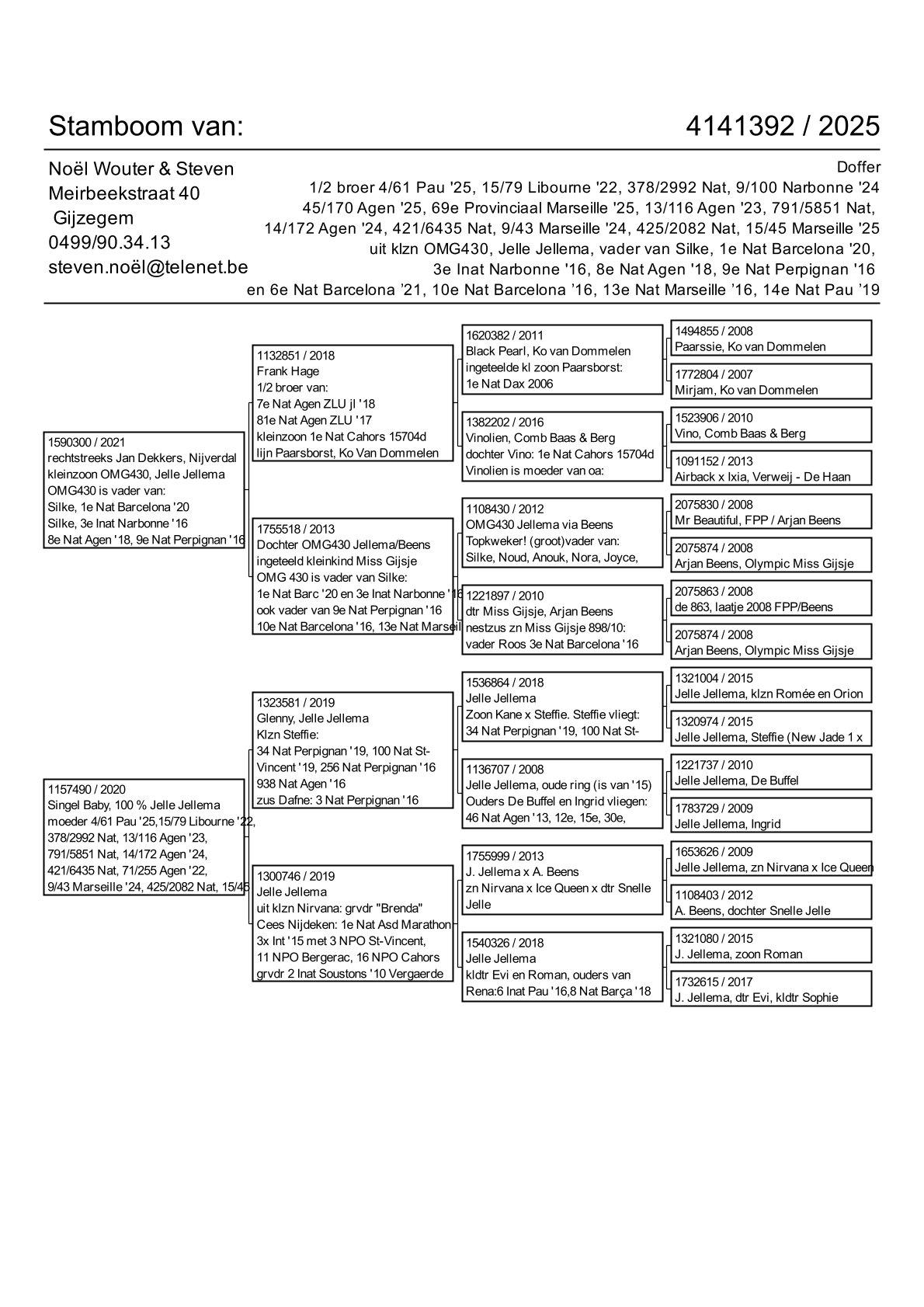 pedigree 1/2 broer 69e Provinciaal Marseille '25, 4/61 Pau '25, 9/100 Narbonne '24