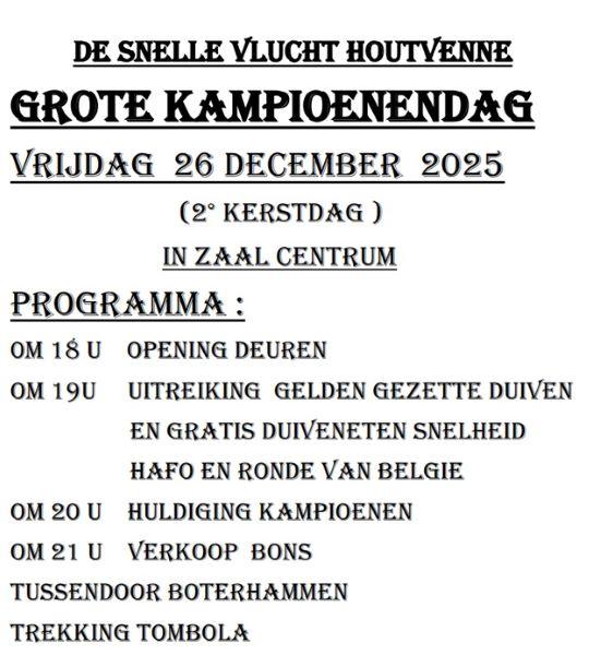 Kampioenendag Snelle Vlucht HOUTVENNE