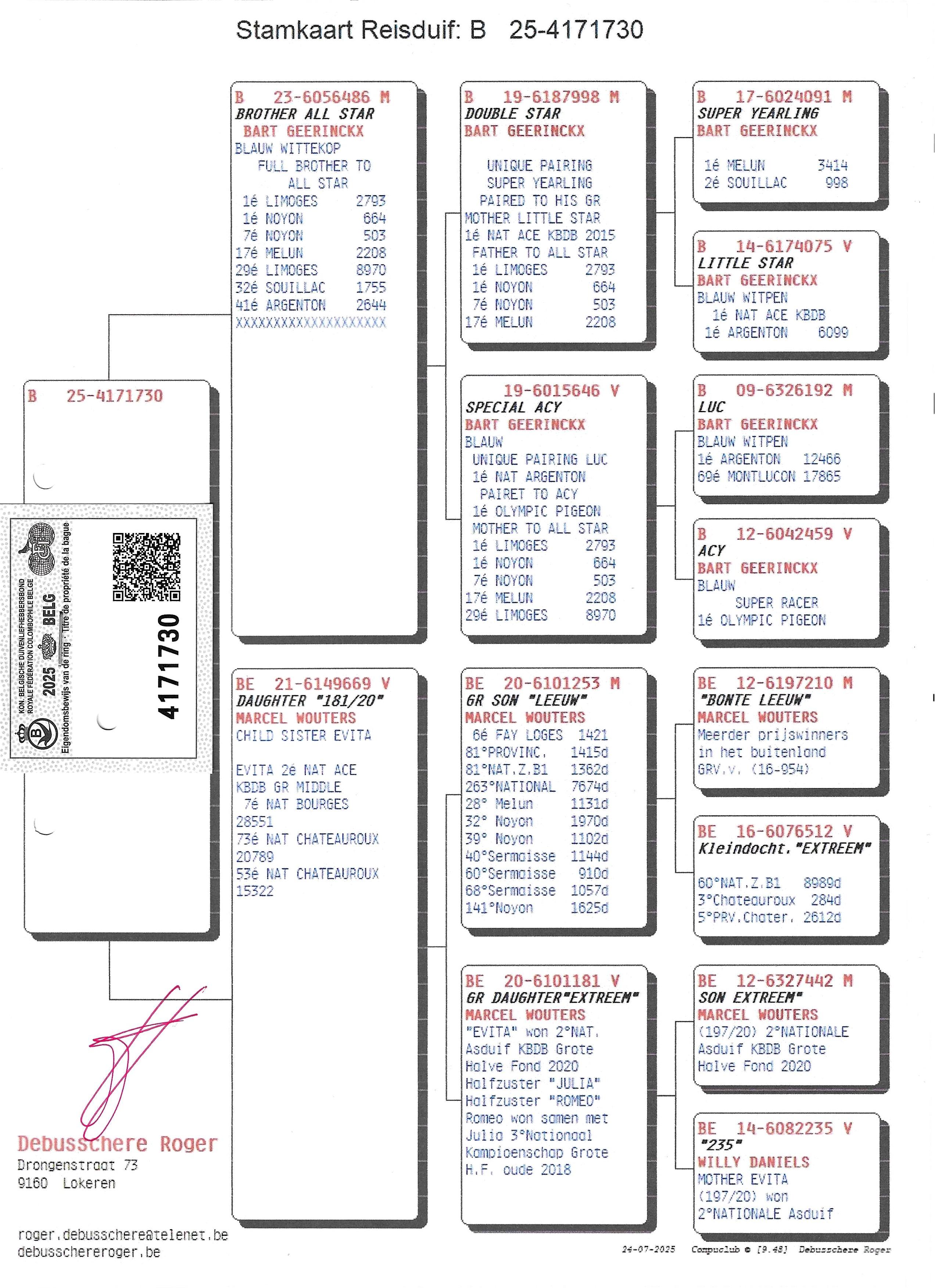 pedigree Brother All Star x Daughter 181/20 