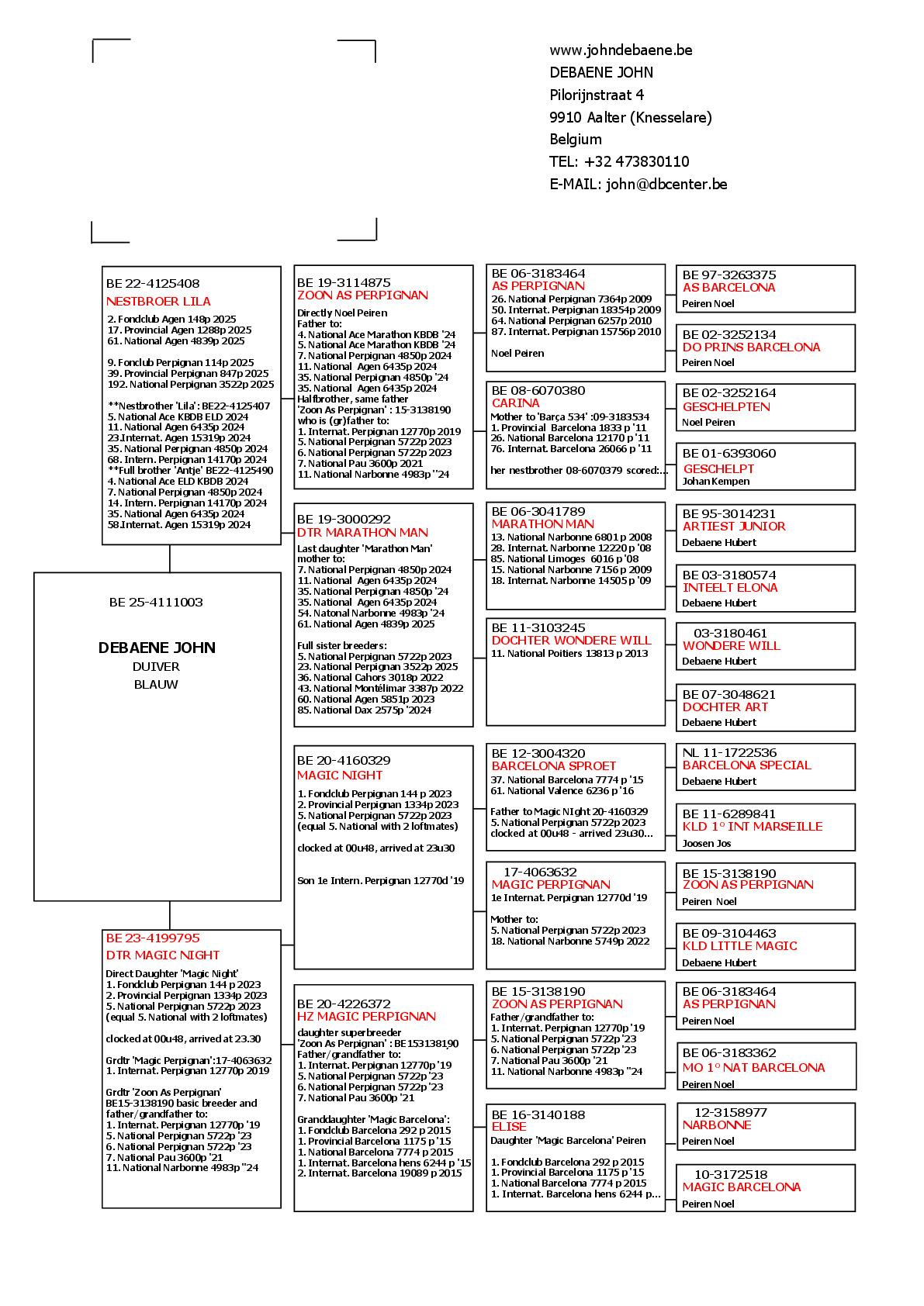 pedigree DEBAENE JOHN, KNESSELARE - DUIVER