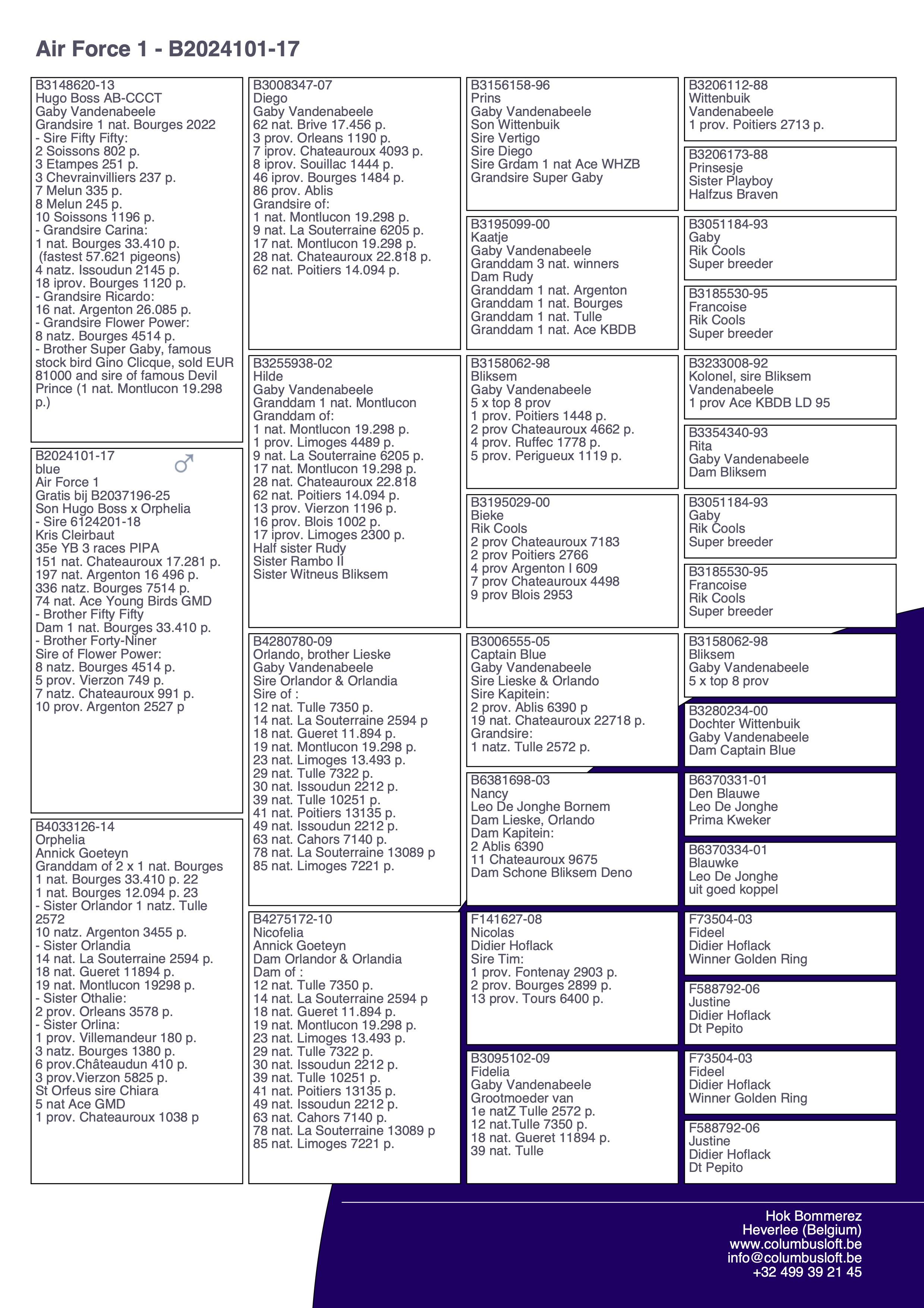 pedigree “Air Force 1", volle broer van Moeder 1 nat. Bourges 33.410 d., gratis bij B2037196-25