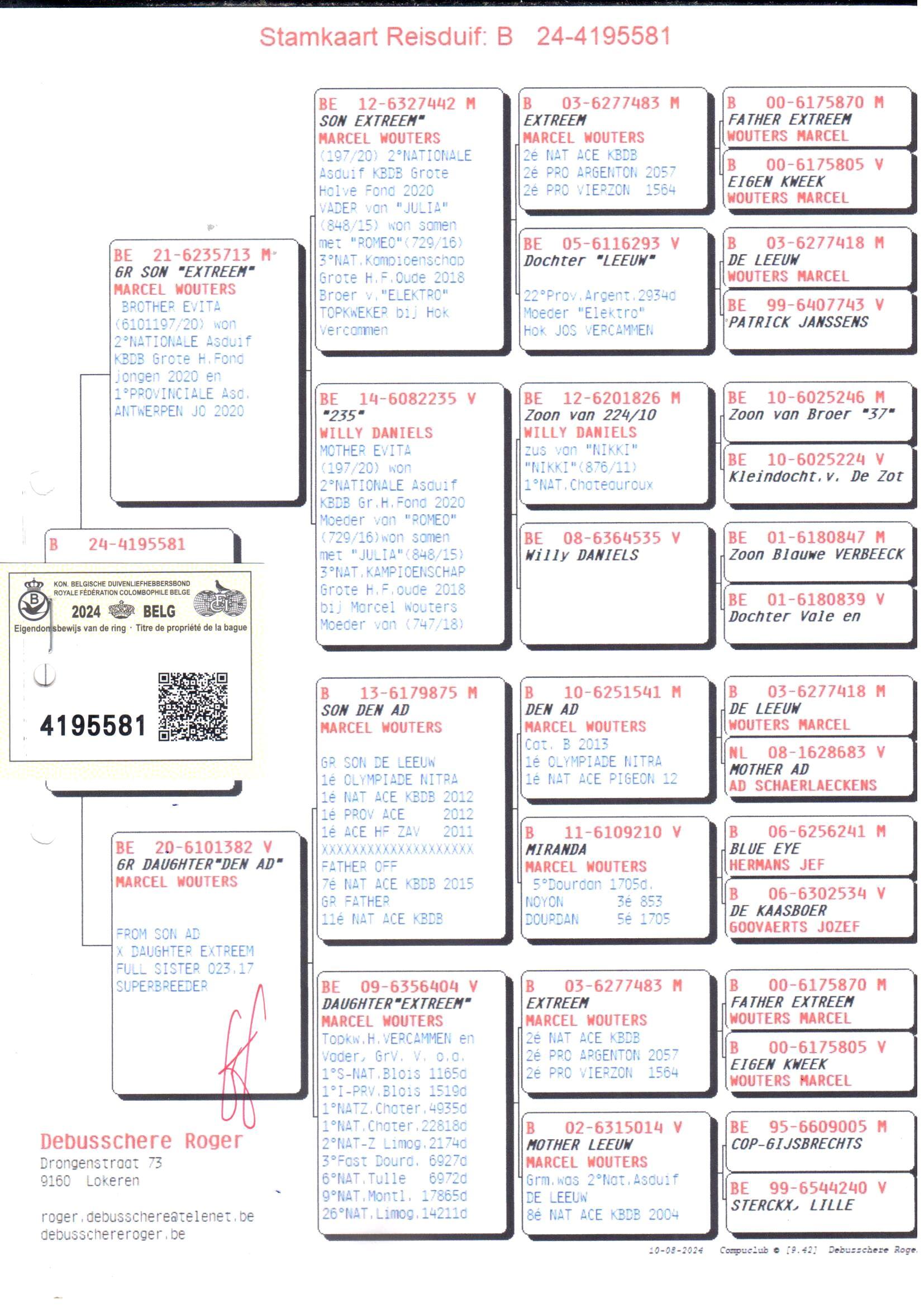 pedigree Kleinzoon Extreem x Kleindochter Den Ad 