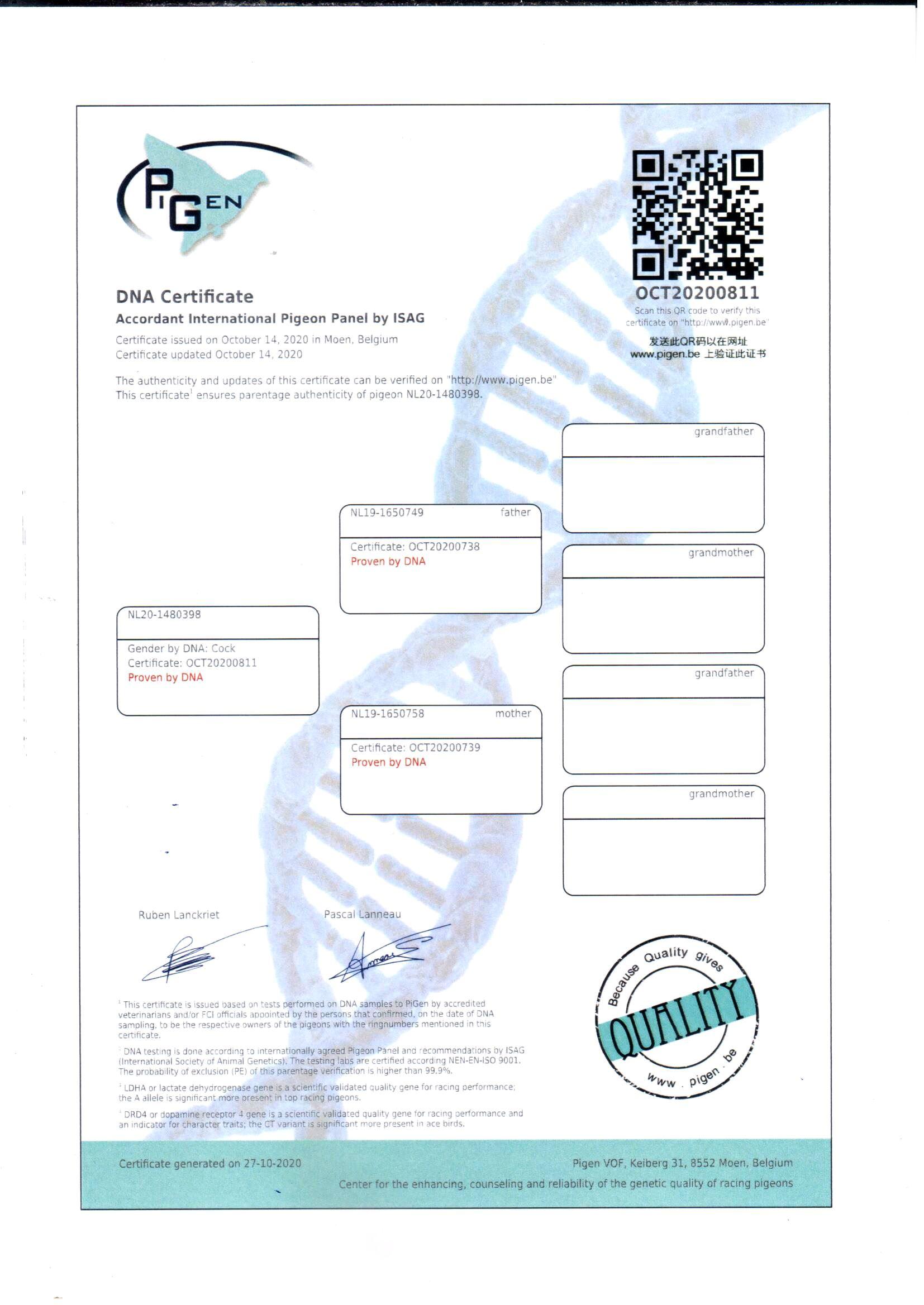 Agen Laureaat x Dochter Invictus + DNA - Familie