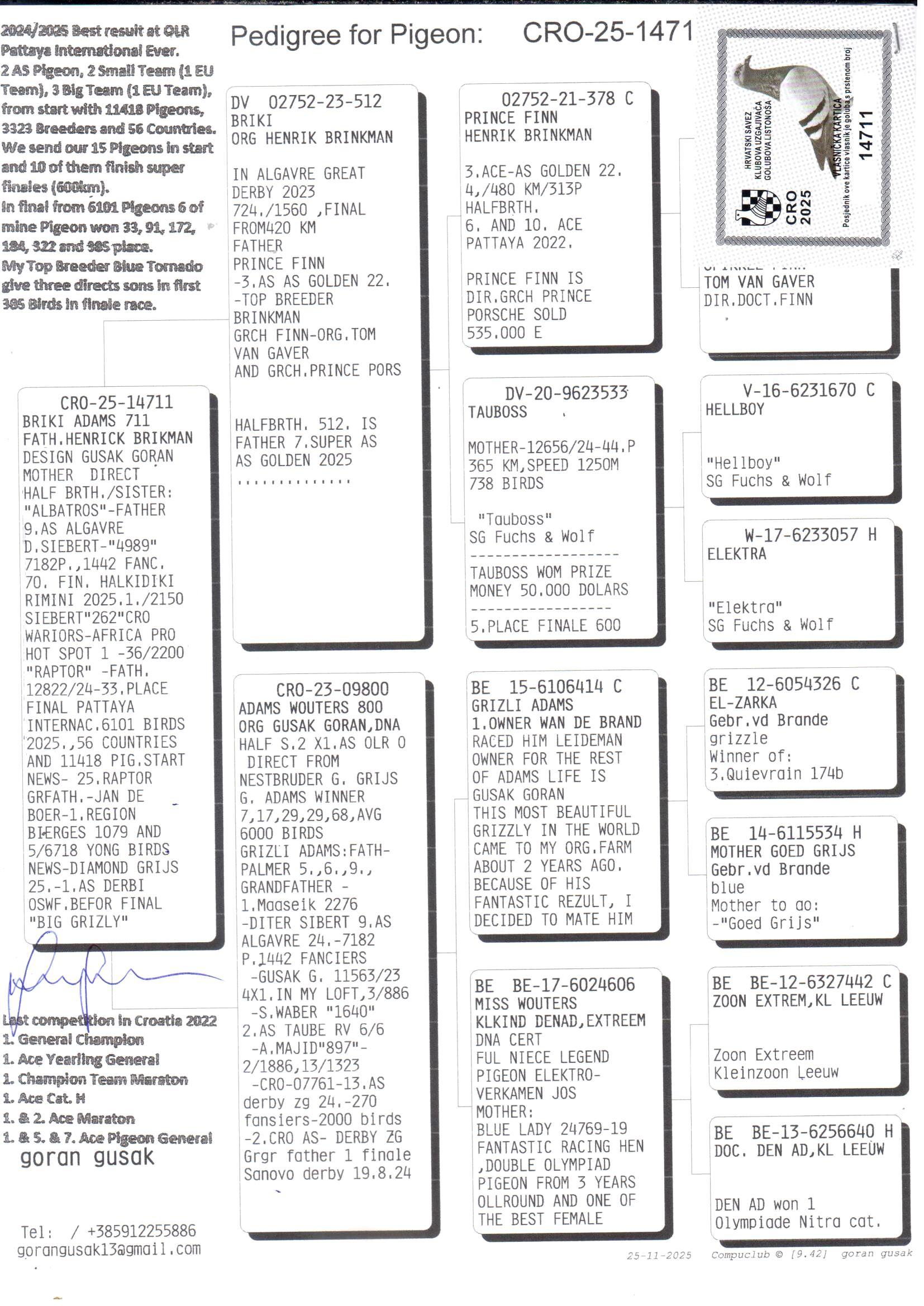 pedigree Briki x Adams Wouters 800 