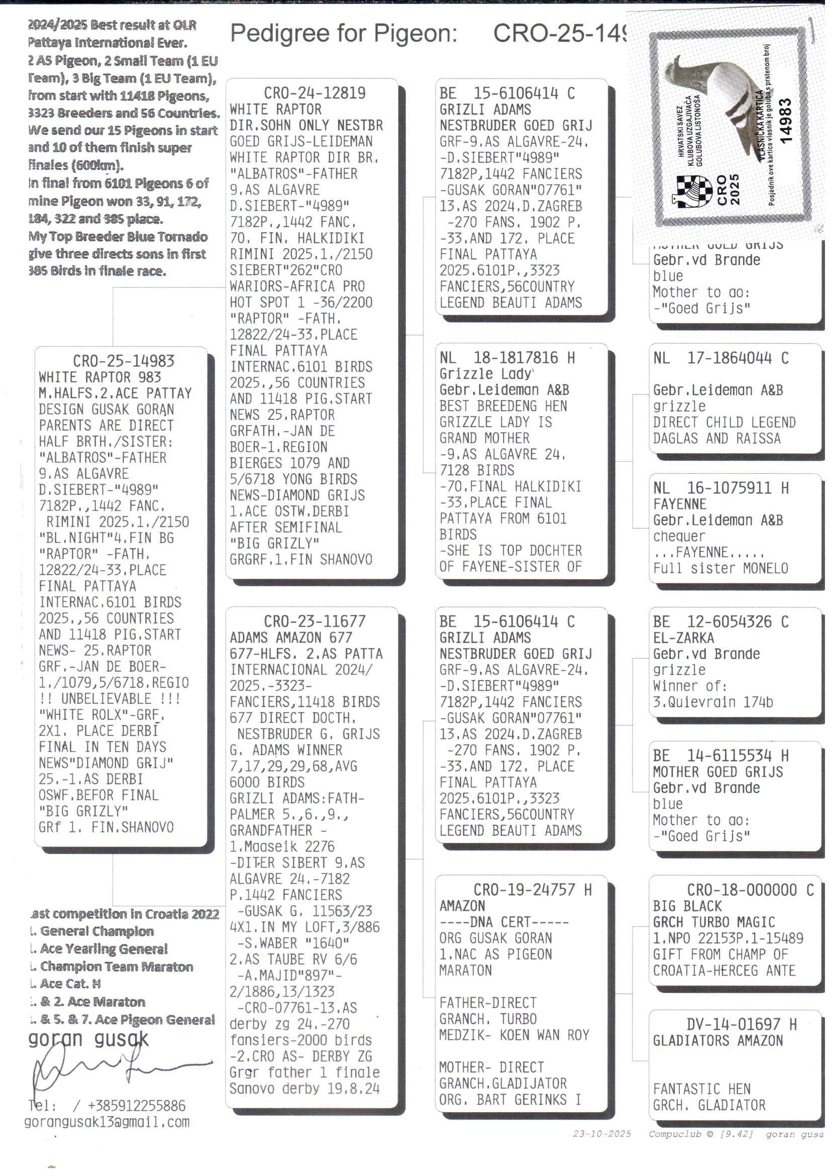 pedigree White Raptor x Adams Amazon 677 