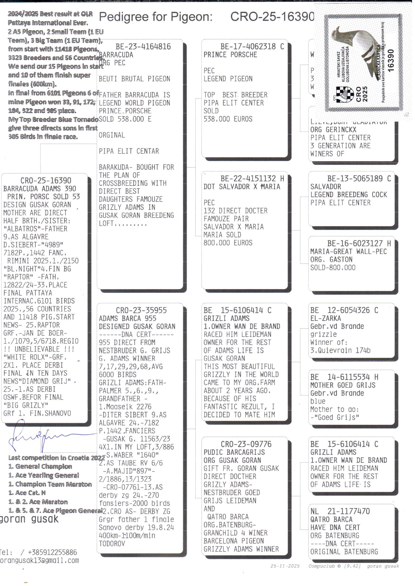 pedigree Barracuda x Adams Barca 955 