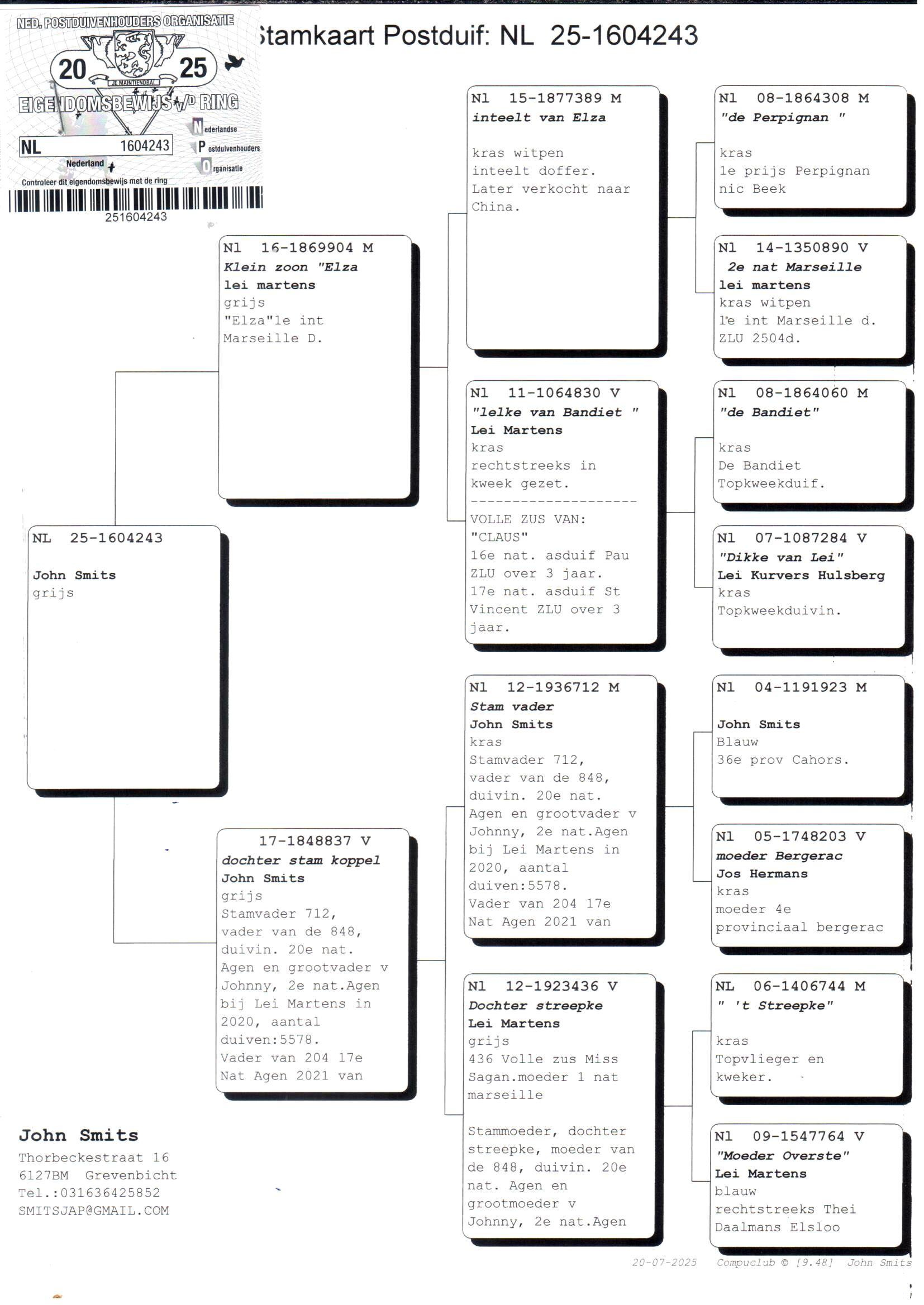 pedigree Kleinzoon Elza x Dochter stamkoppel 