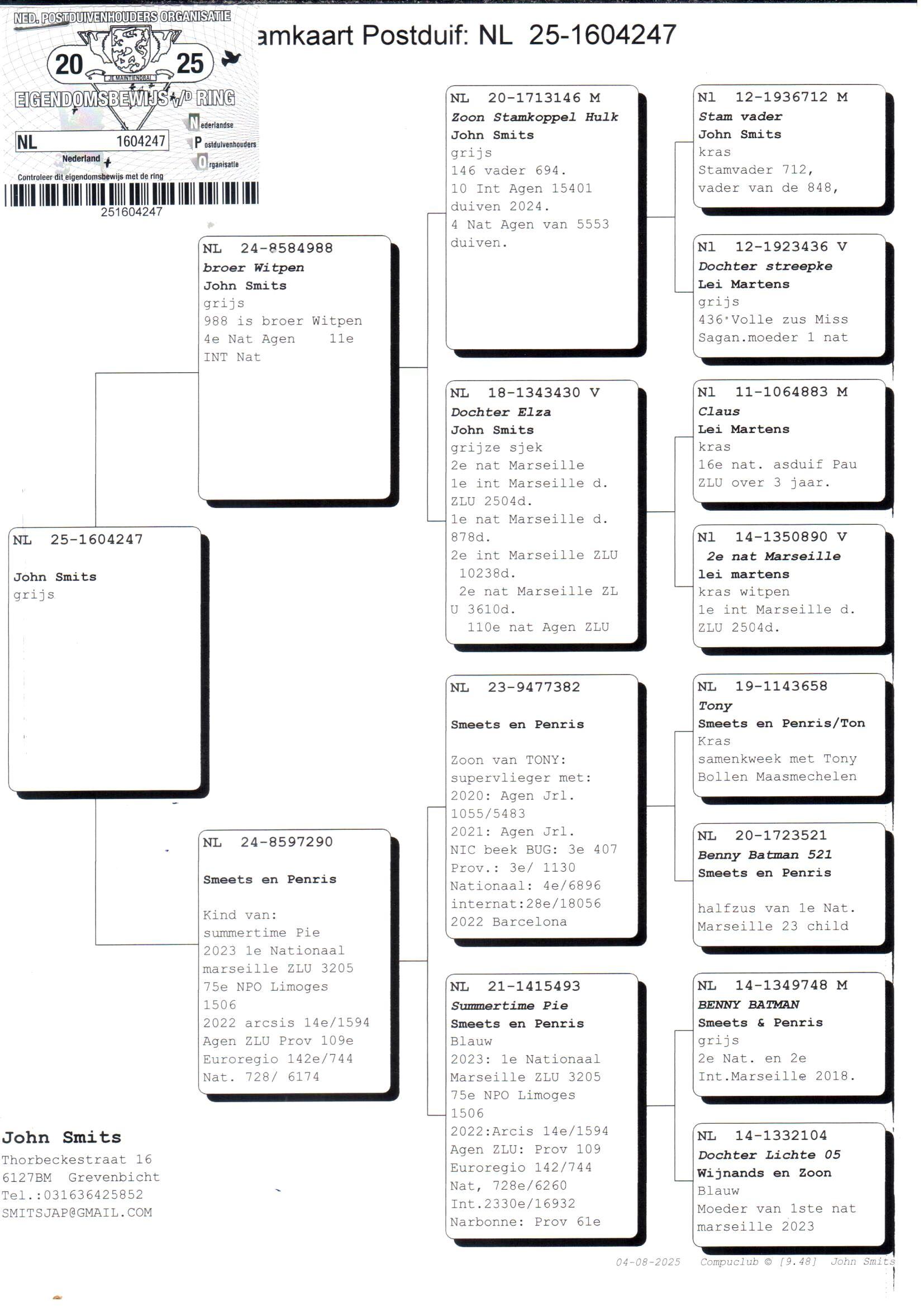 pedigree Kleinzoon Elza x Dochter Summertime Pie 