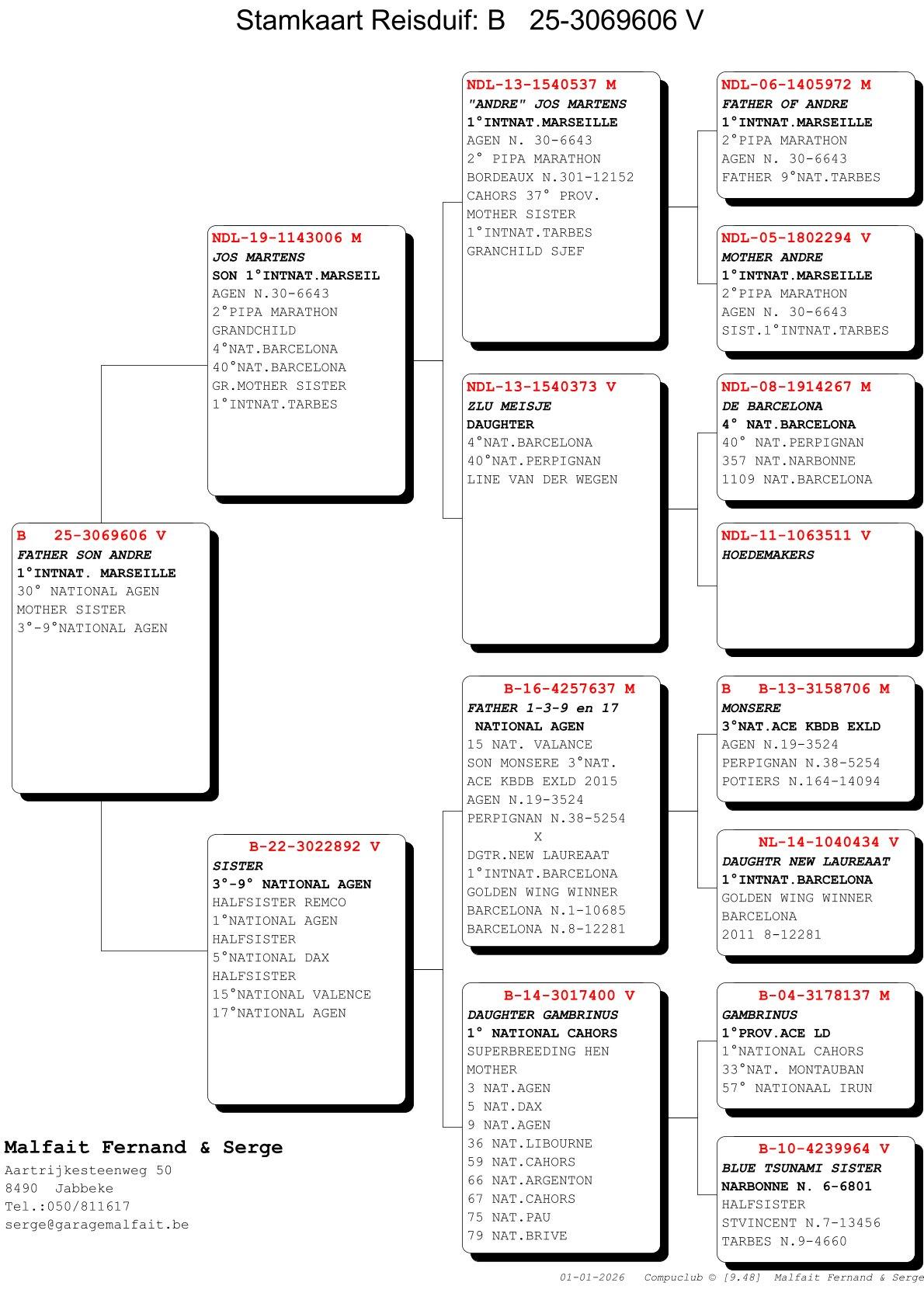 pedigree Kleindochter Andre – 1° Inat Marseille 