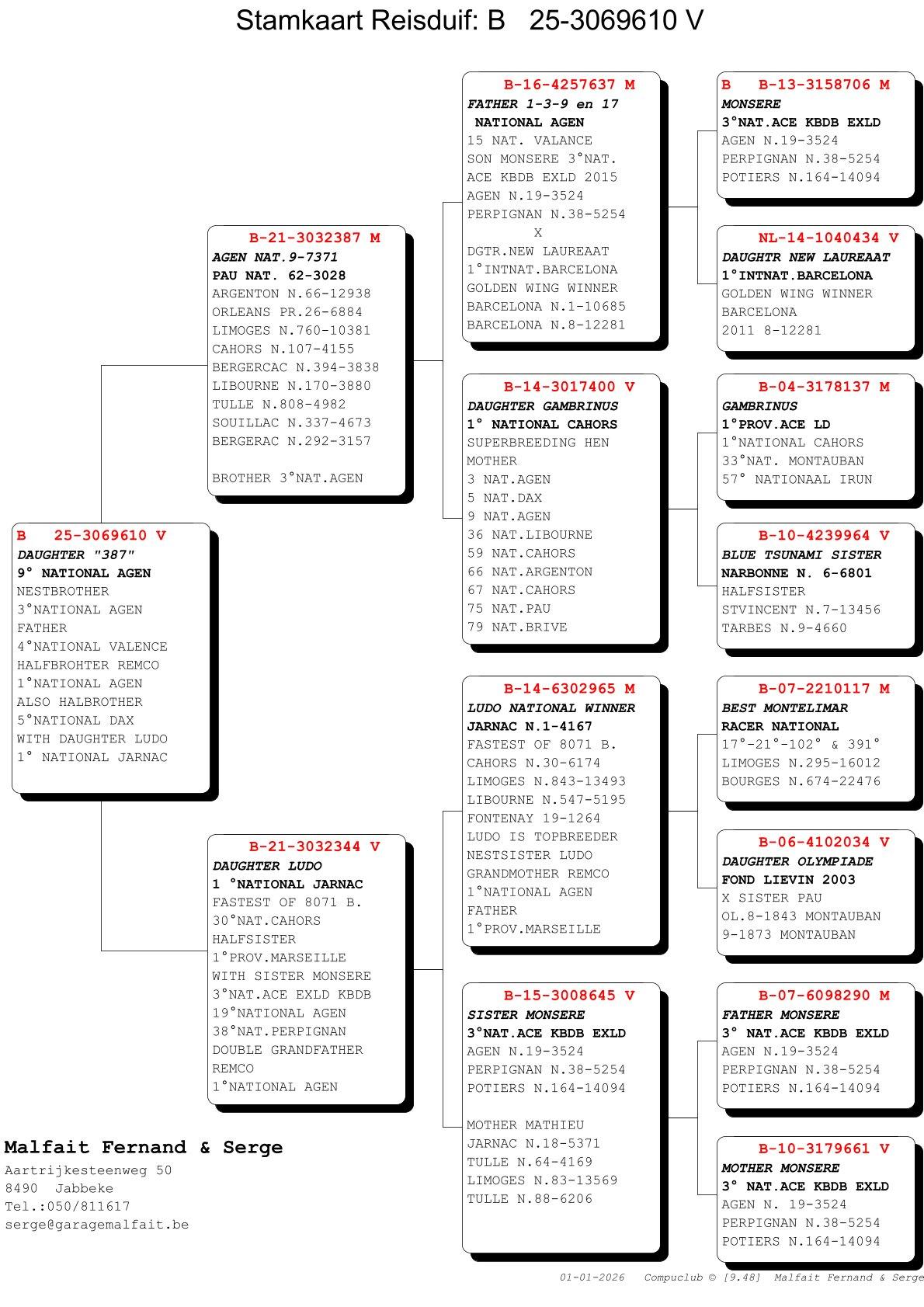 pedigree Dochter 387 – 9° Nat Agen 