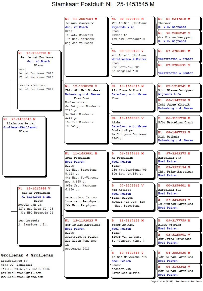 pedigree Kleinzoon 1° Nat Bordeaux 