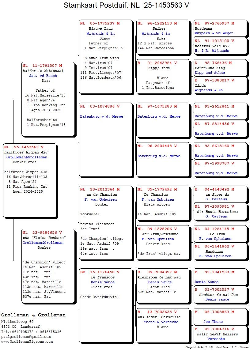 pedigree Halfbroer 1° Nationaal x Zus Kleine Donkere 