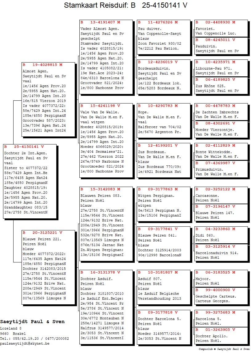 pedigree Vale Dochter 2° Internationaal Agen 2020
