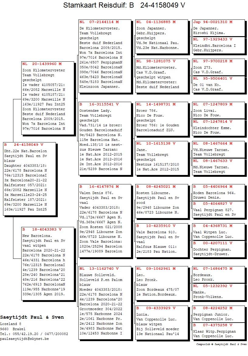 pedigree Dochter 22° Nat Barcelona 2020