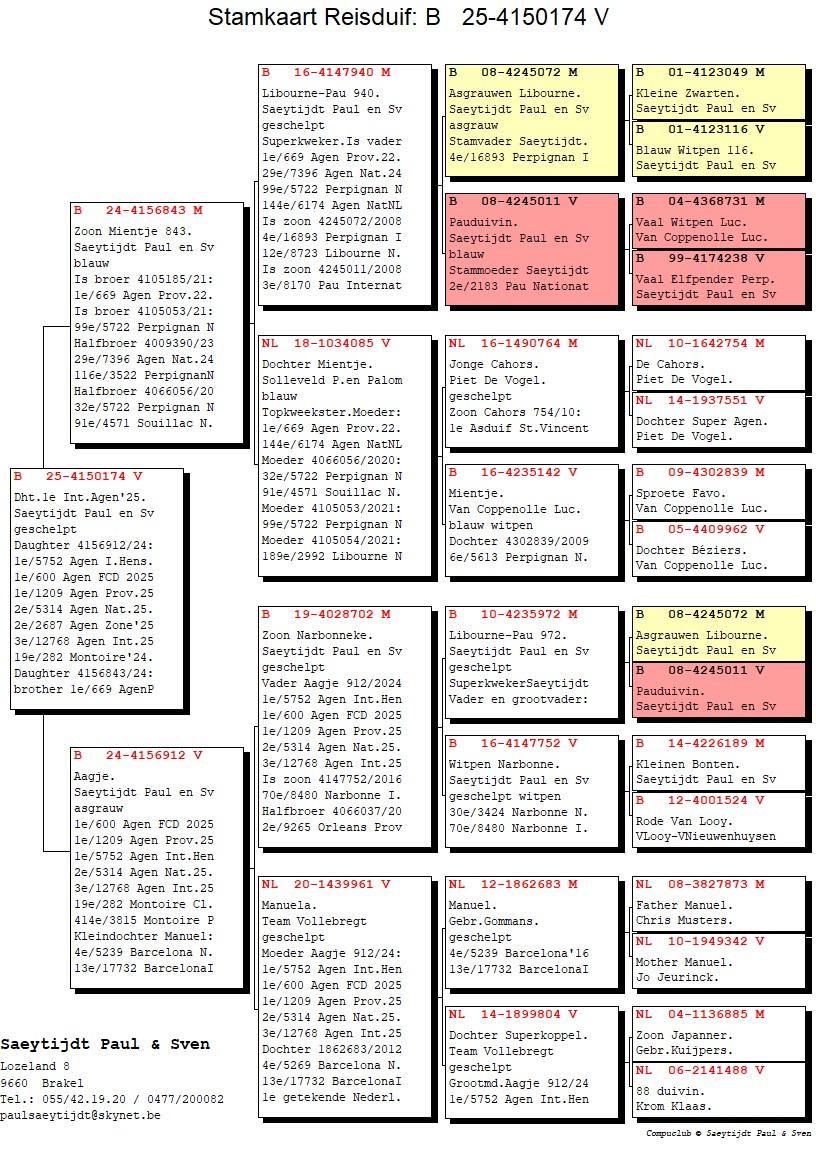 pedigree Dochter 1° Internationaal Hens Agen 2025
