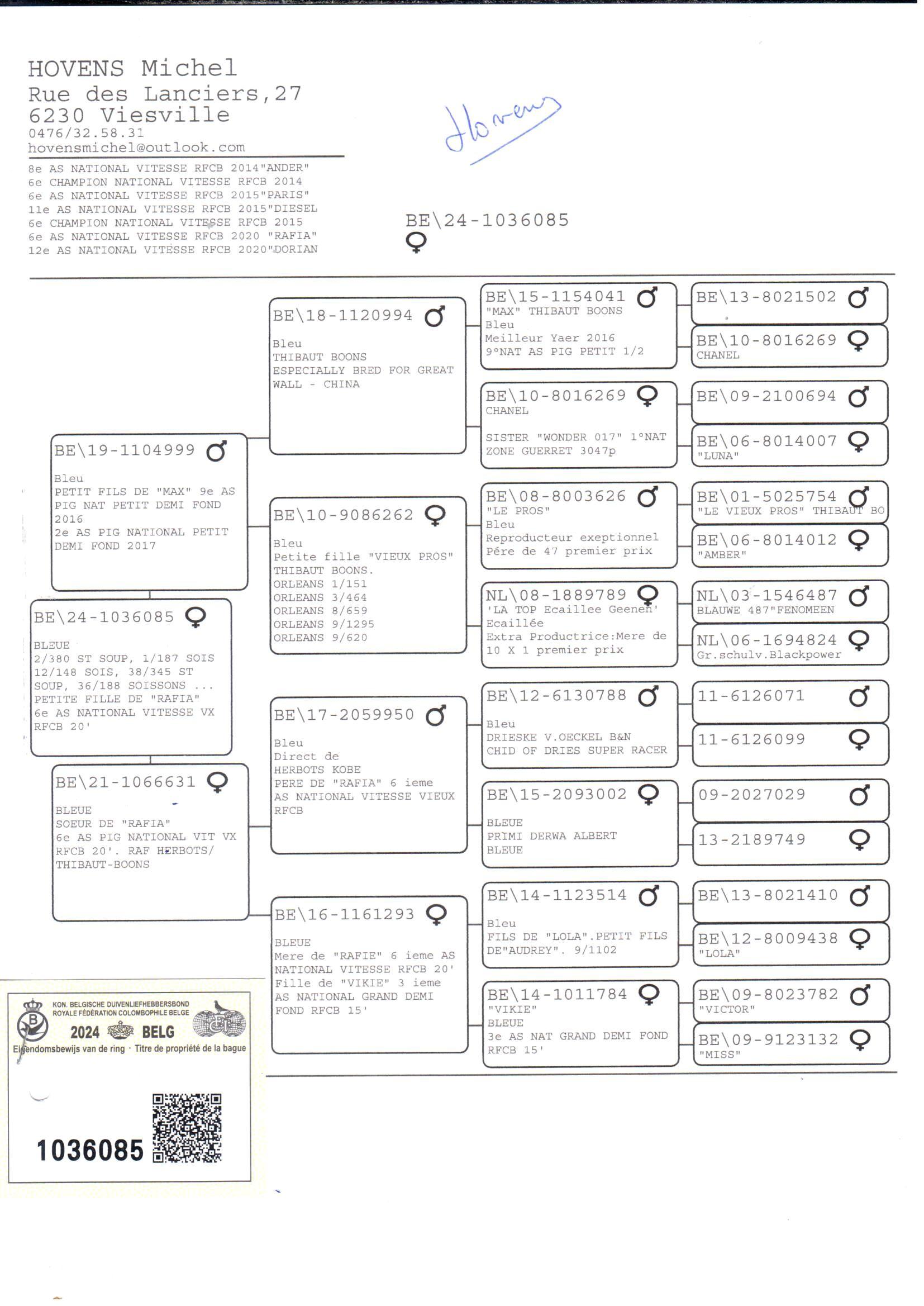 pedigree Kleinzoon Max x Zus Rafia 