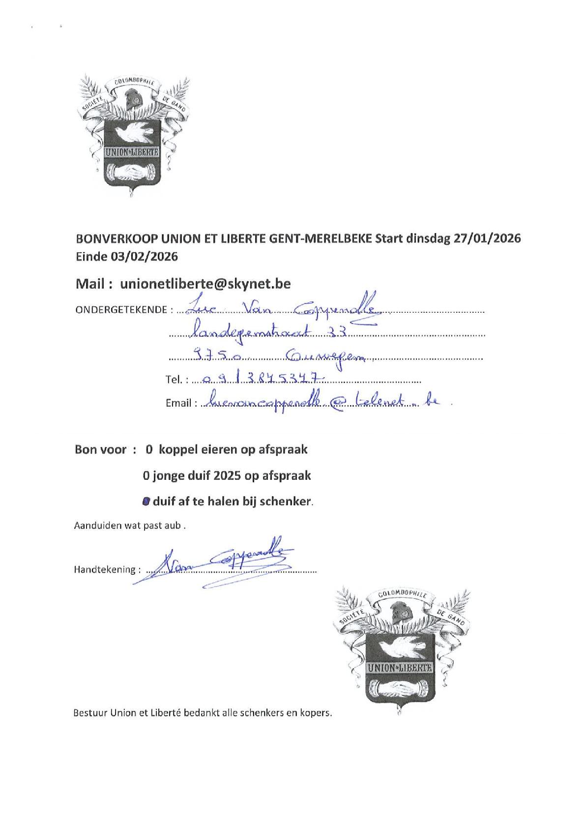 pedigree •	Van Coppenolle Luc (Ouwegem-Kruisem)