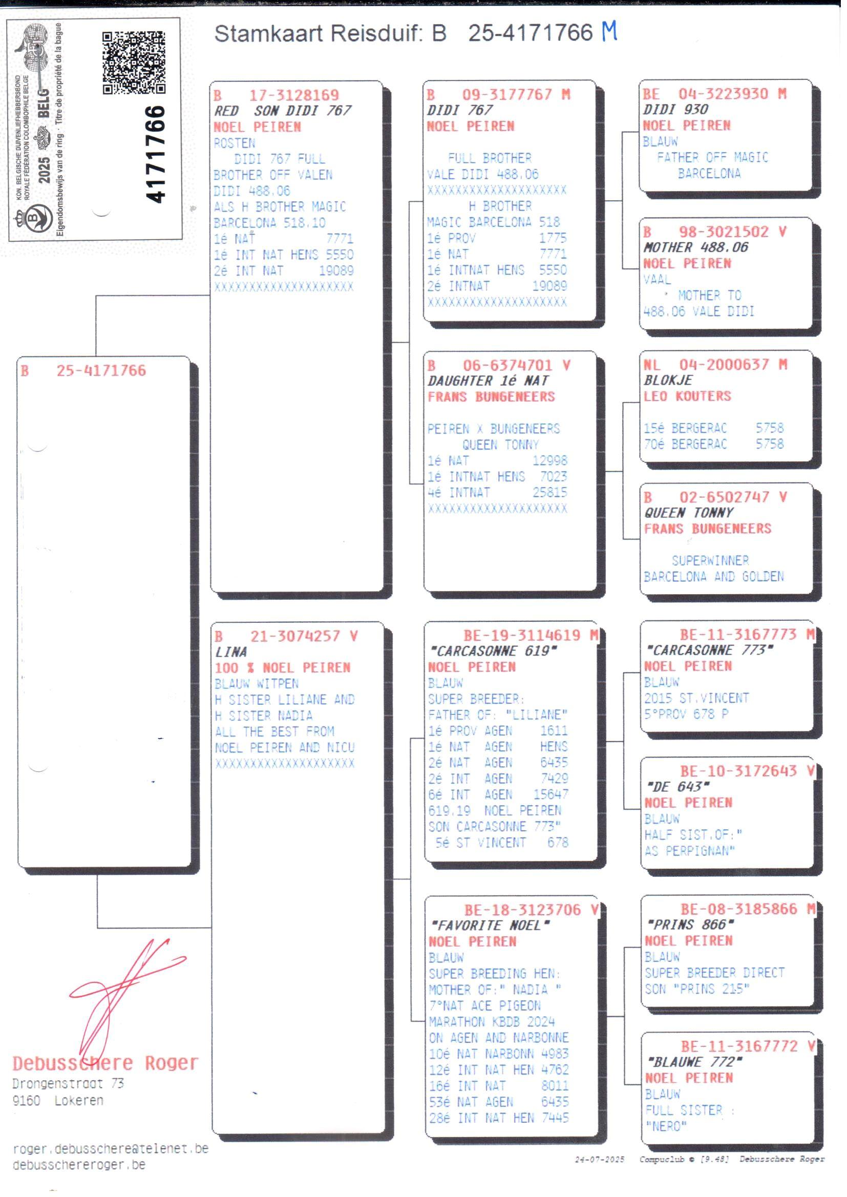 pedigree Red Son Didi 767 x Lina