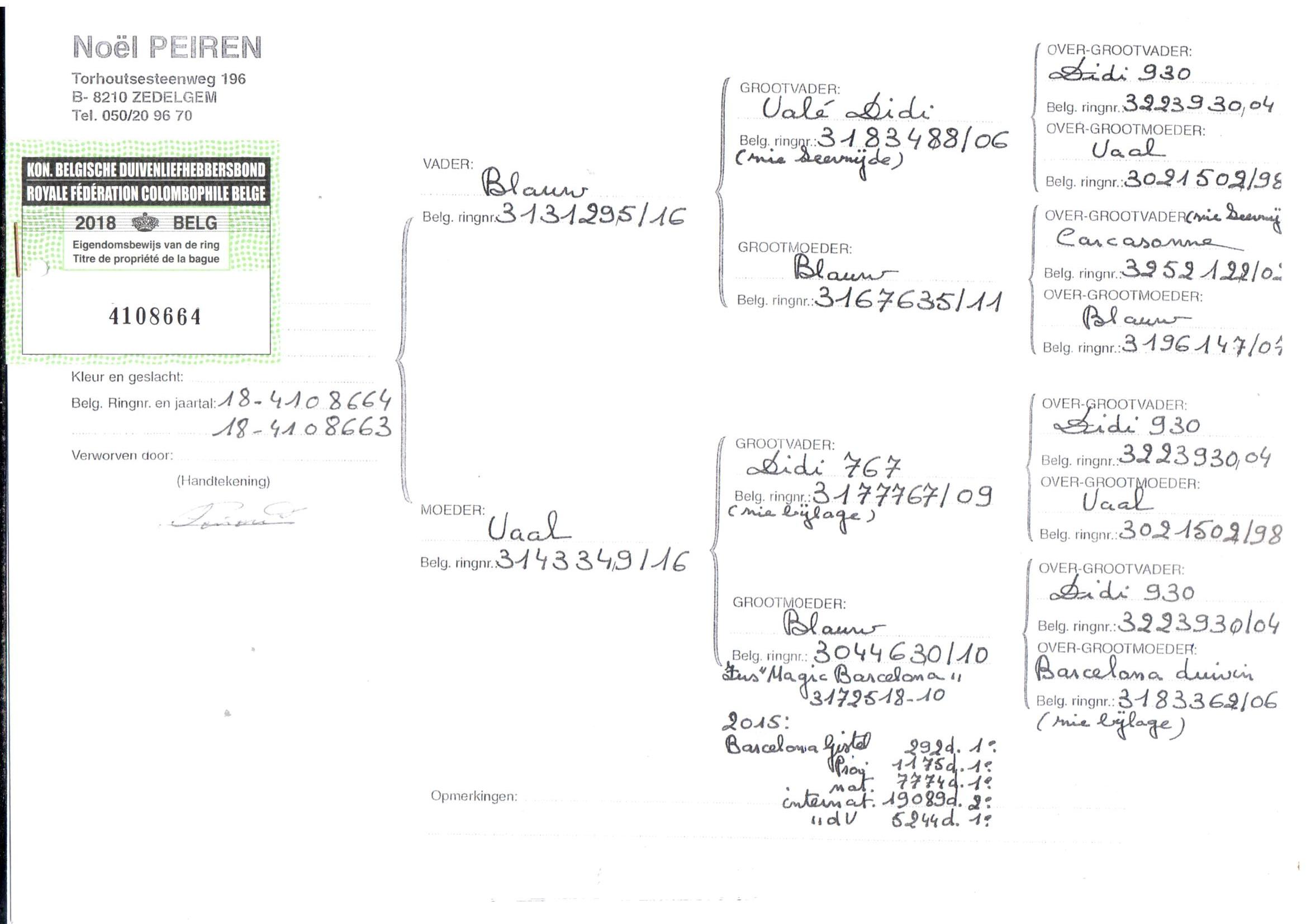 pedigree Zoon Vale Didi x Dochter Didi 767 