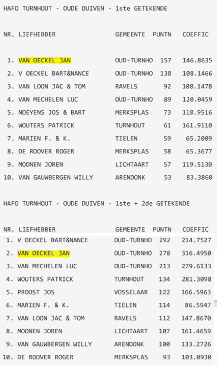 2025 HAFO TURNHOUT Oude duiven Hafo