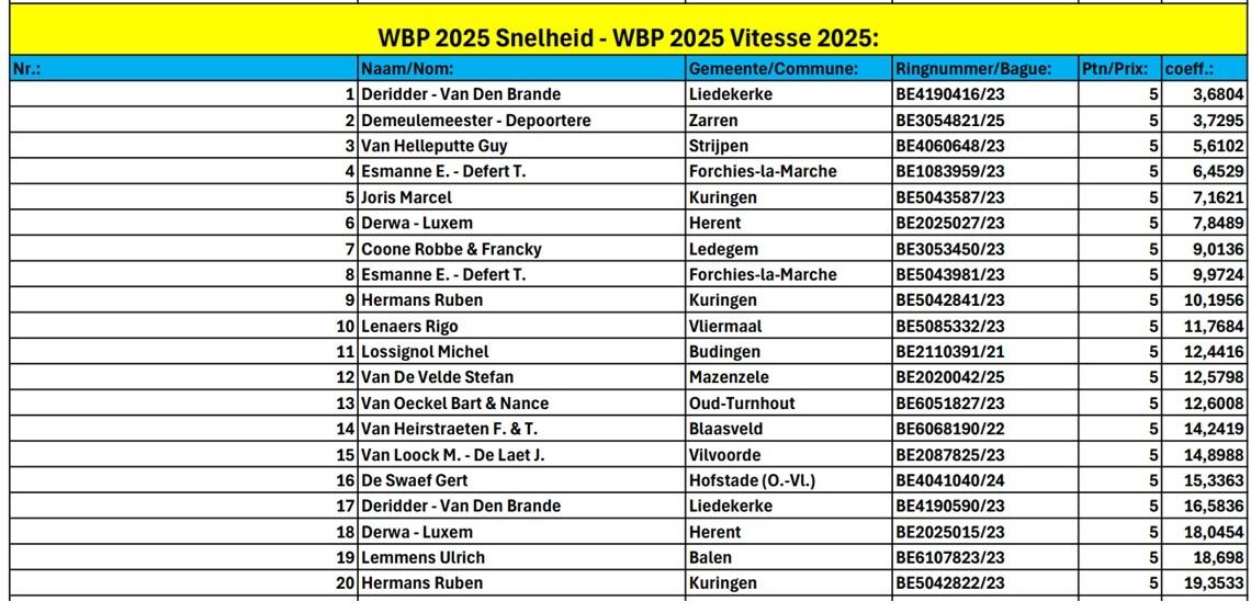 World Best Pigeon 2025 Snelheid