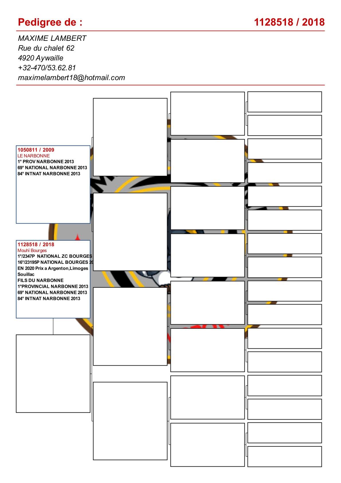 pedigree Mouhï Bourges : 1e Nat.Z.C Bourges & 16e Nat.Bourges 23195d. !!