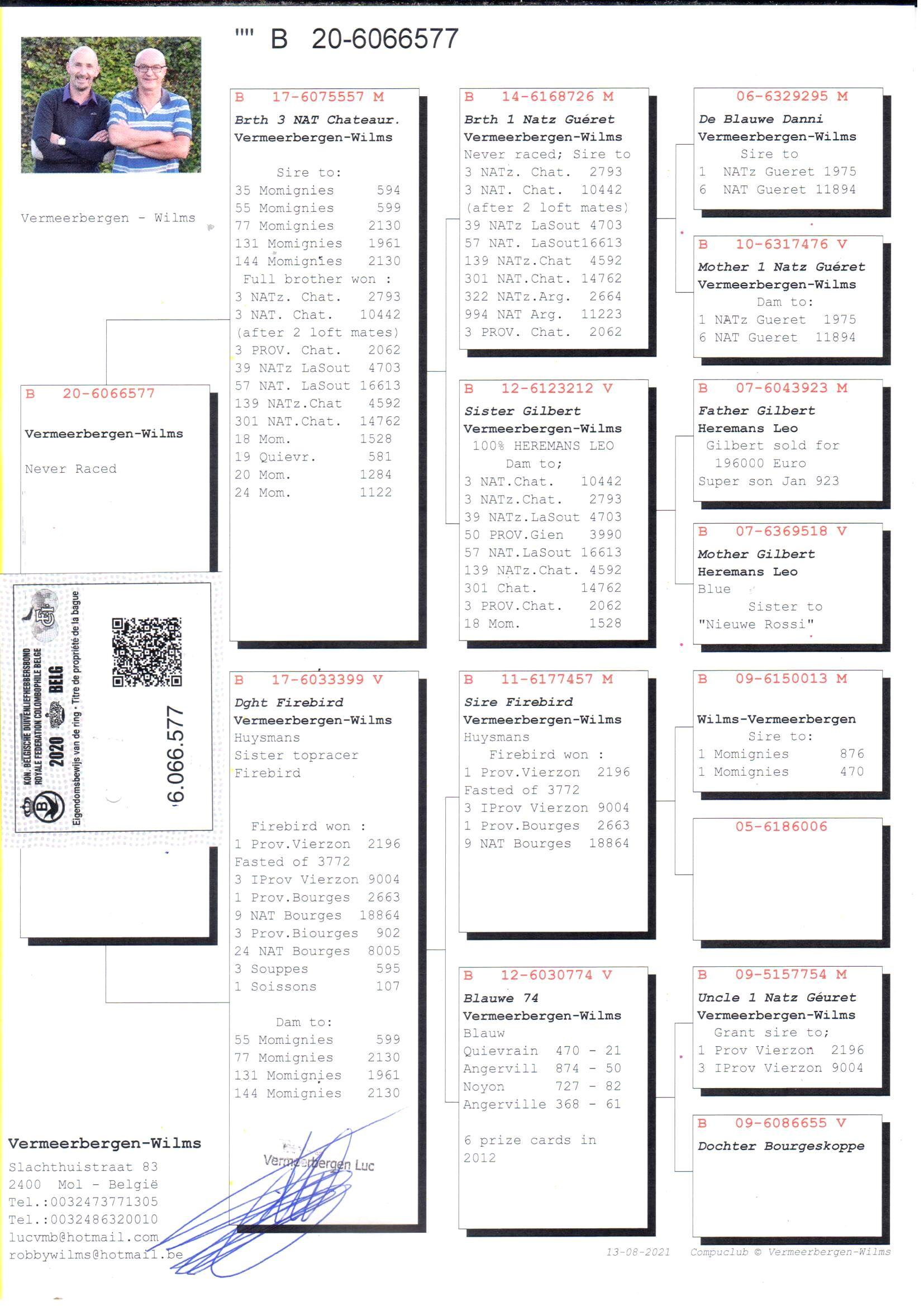 pedigree Brth 3e Nat Chateauroux x Sister Firebird