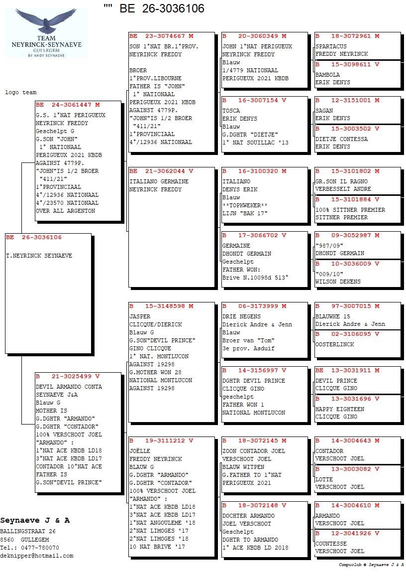 pedigree KL.Z. 1°NATIONAAL X ARMANDO-CONTADOR VERSCHOOT JOEL EN 1°NAT DEVIL PRINCE CLICQUE