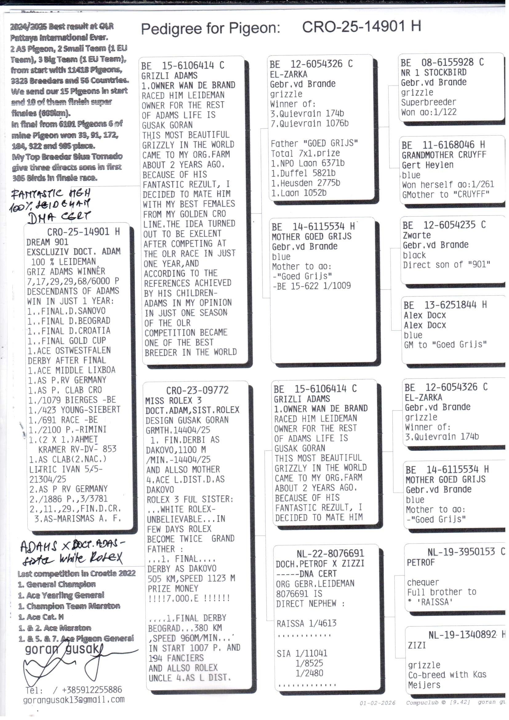 pedigree HYPEREXCLUSIEF! Dream 901 - Inteelt Grizli Adams!