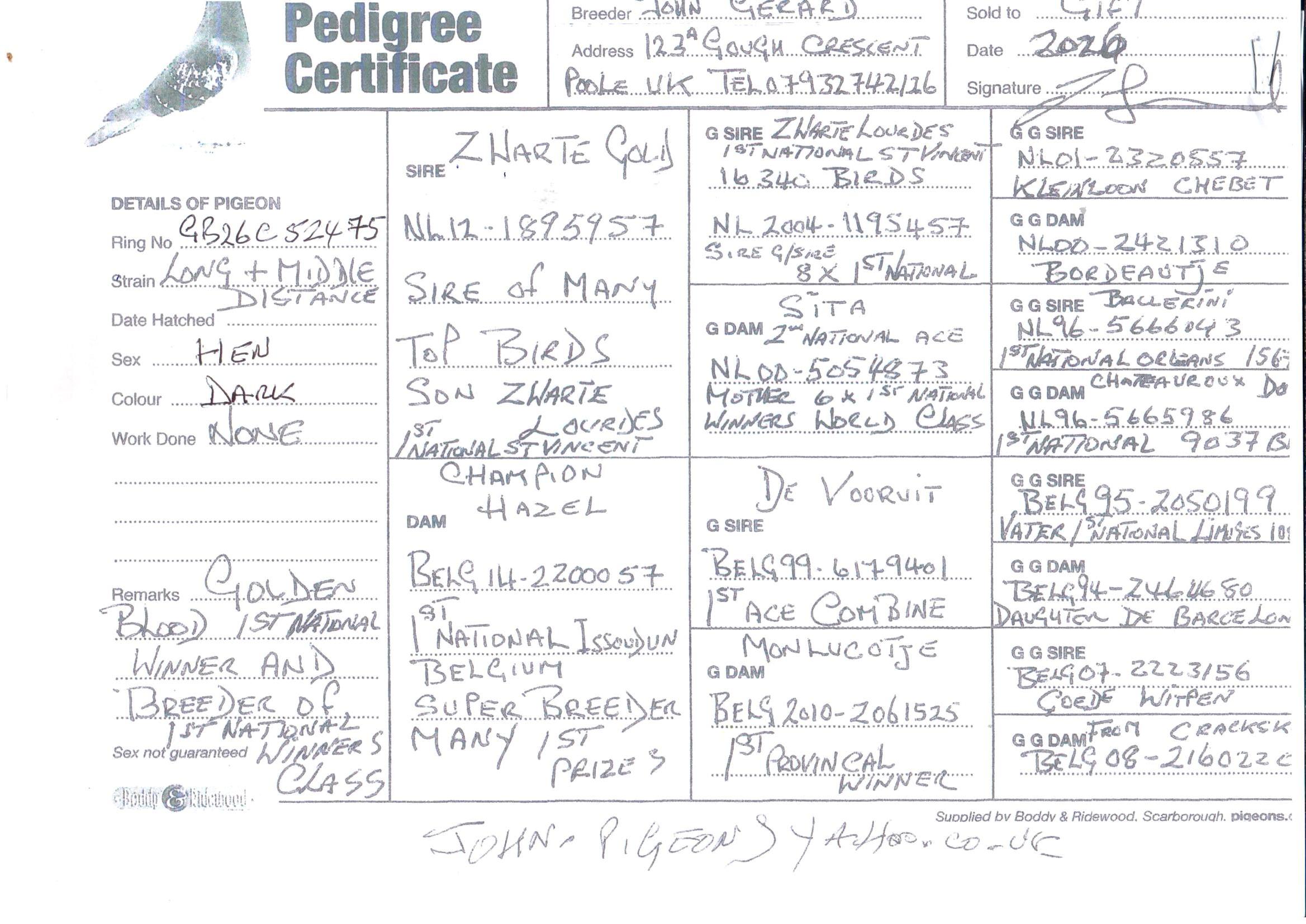 pedigree De 475