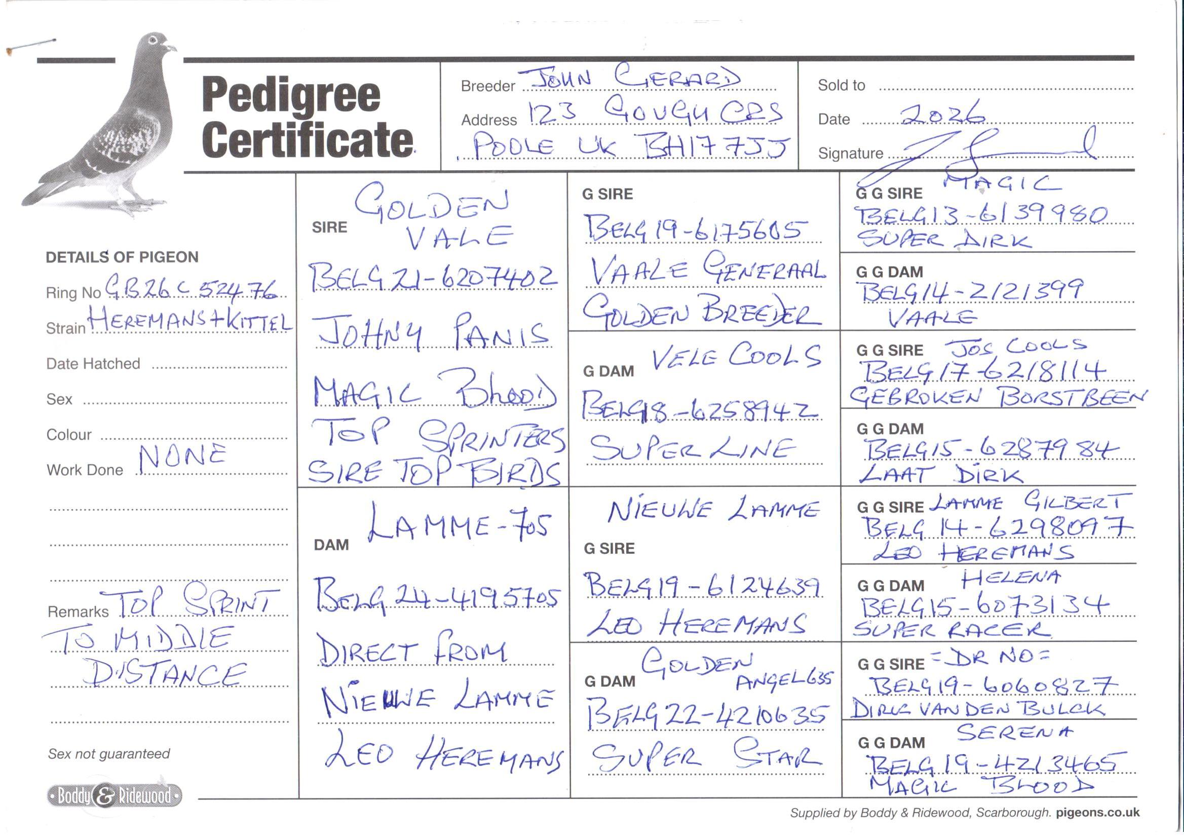 pedigree De 476