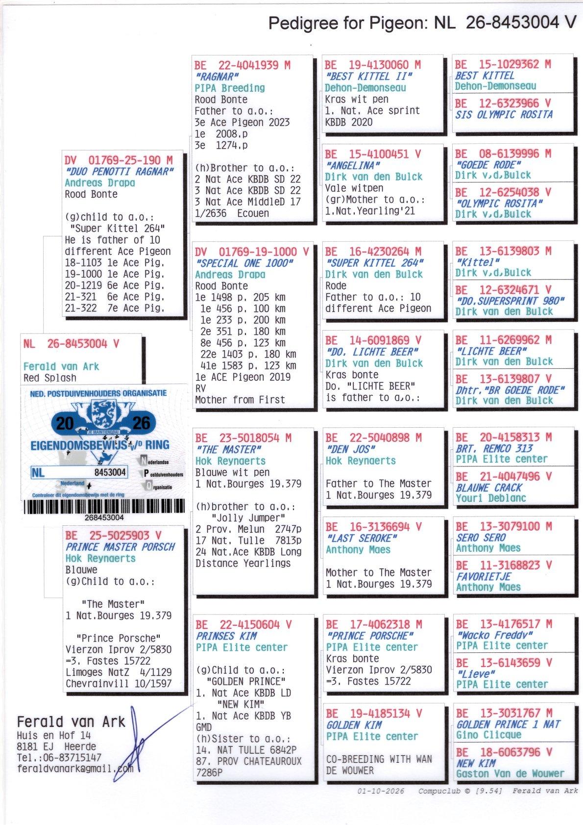 Pedigree From auction Van Ark "004"