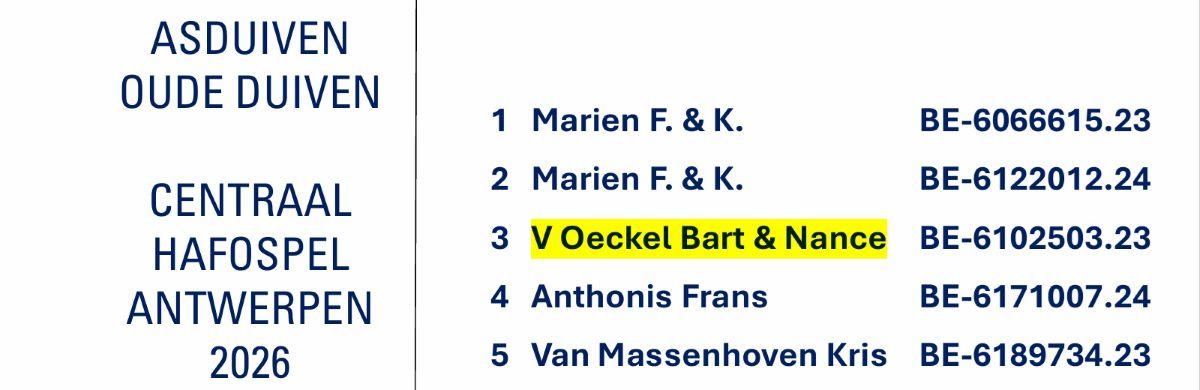 V OECKEL BART & NANCE - Antwerpen Centraal Hafo Asduif Oude 2026