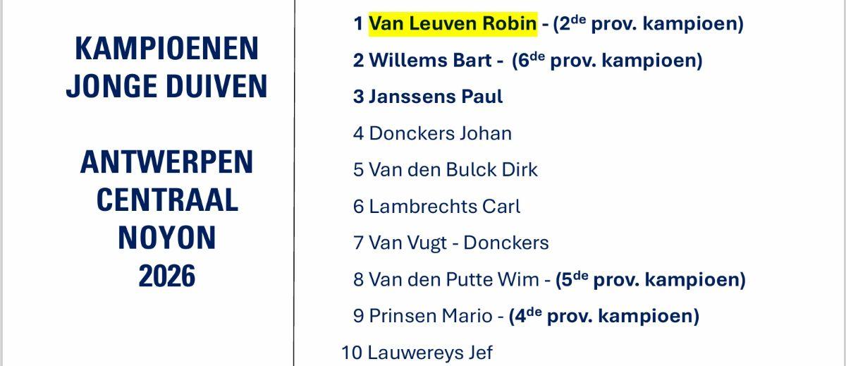 V LEUVEN ROBIN - ANTWERPEN CENTRAAL Noyon Kamp Jonge 2026