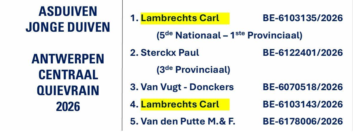LAMBRECHTS CARL - ANTWERPEN CENTRAAL Quievrain Asduif Jonge 2026