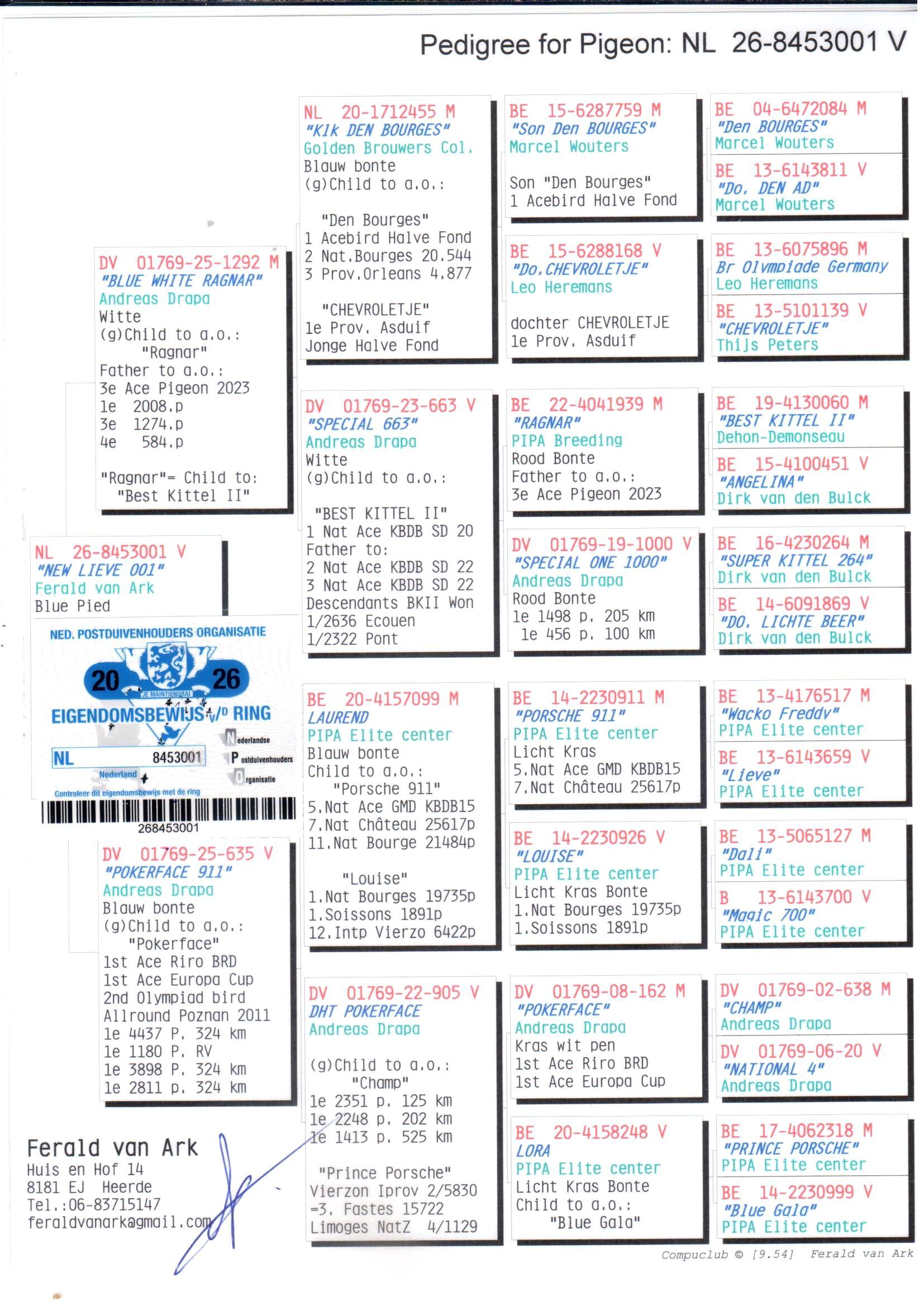 Pedigree From auction Van Ark "001"